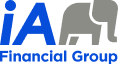 IA Financial Group logo with a large blue iA, a gray elephant graphic, and the words Financial Group in blue text below.