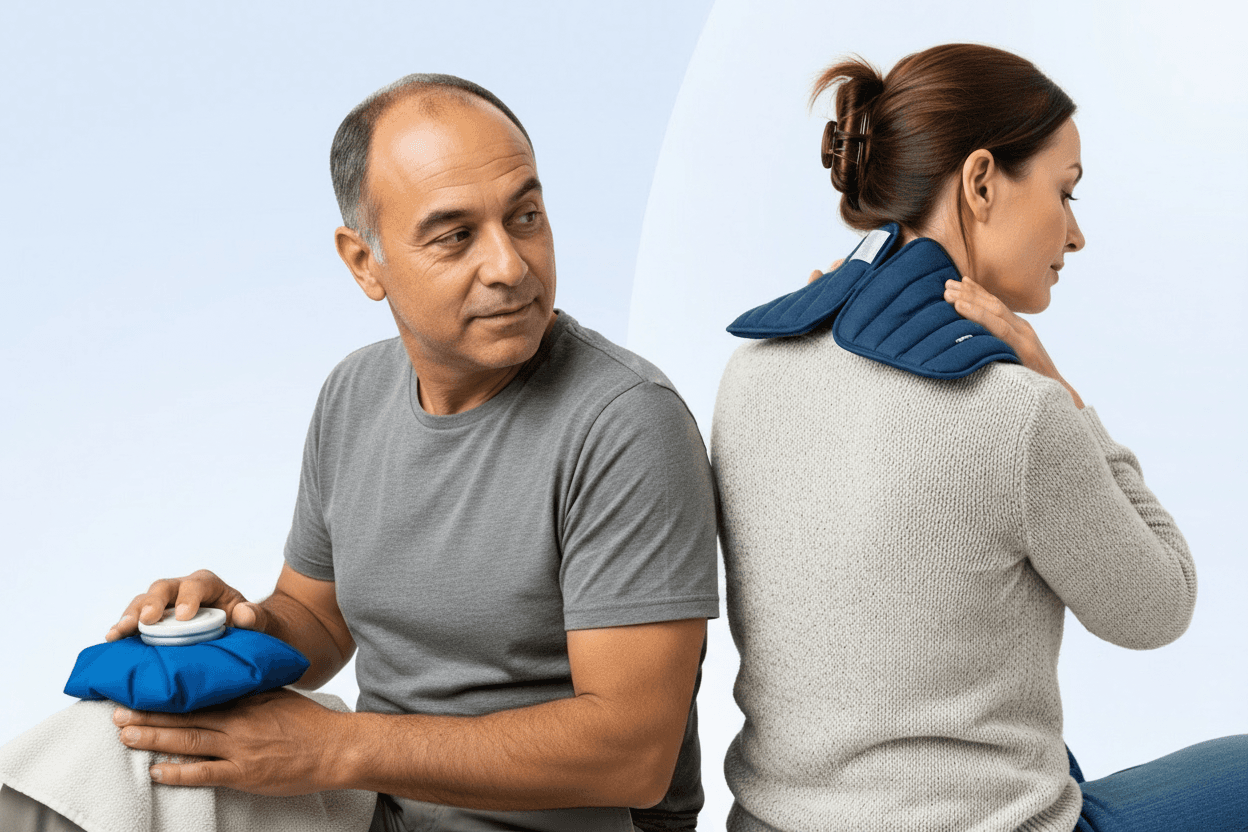 Ice vs heat therapy showing when to use cold or heat for pain relief, including nerve pain