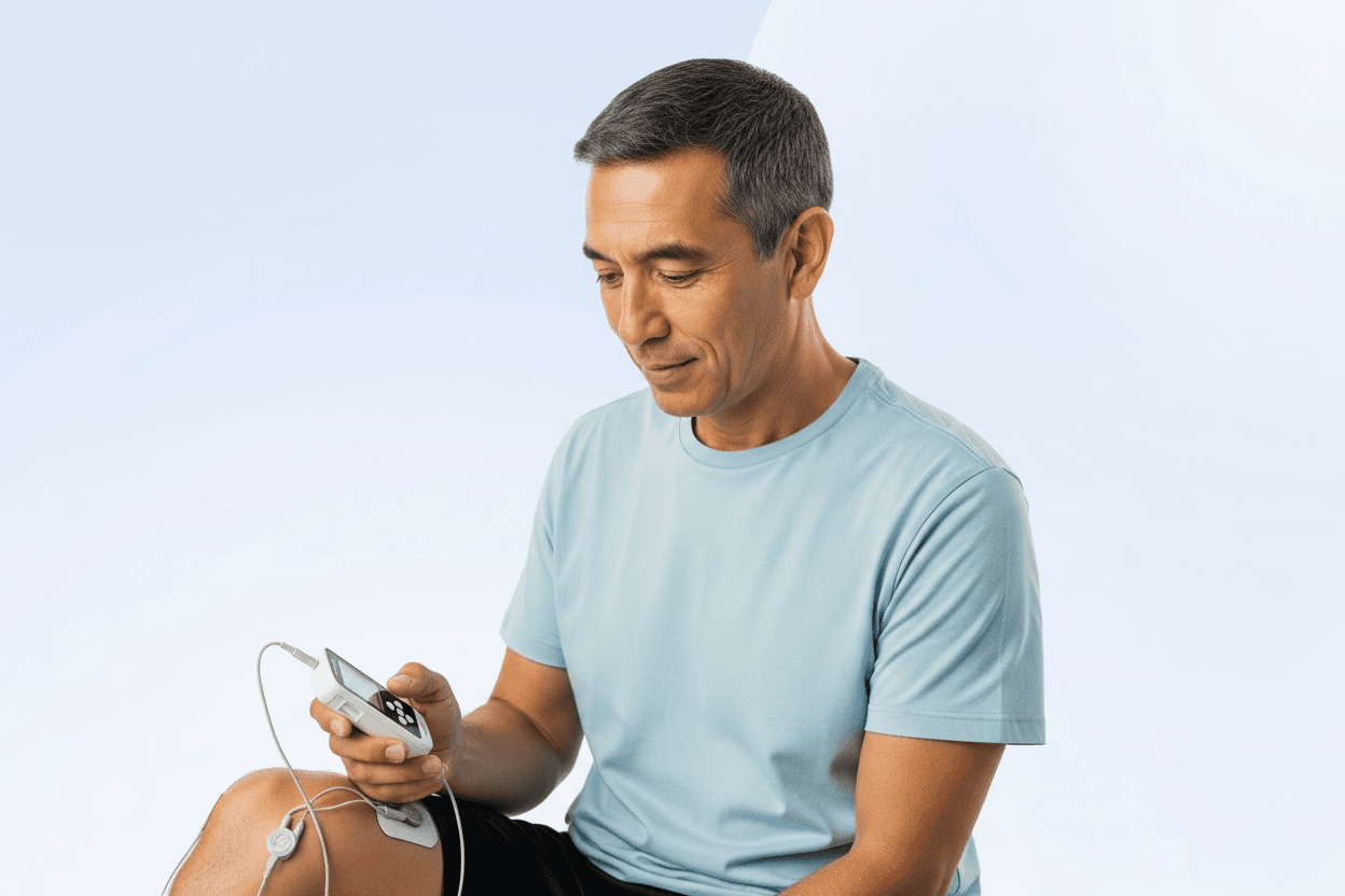 TENS machine (TENS unit) with electrode pads for transcutaneous electrical nerve stimulation