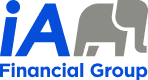 Logo of iA Financial Group, featuring the blue letters iA and a gray stylized elephant to the right, with Financial Group written below in blue text.
