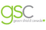 Green Shield Canada logo with gsc in large lowercase letters and green shield canada written below, plus a small green shield icon to the right.
