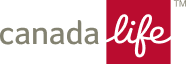 Canada Life logo with the word canada in gray lowercase letters and life in white script on a red rectangle background, with a trademark symbol in the top right corner.
