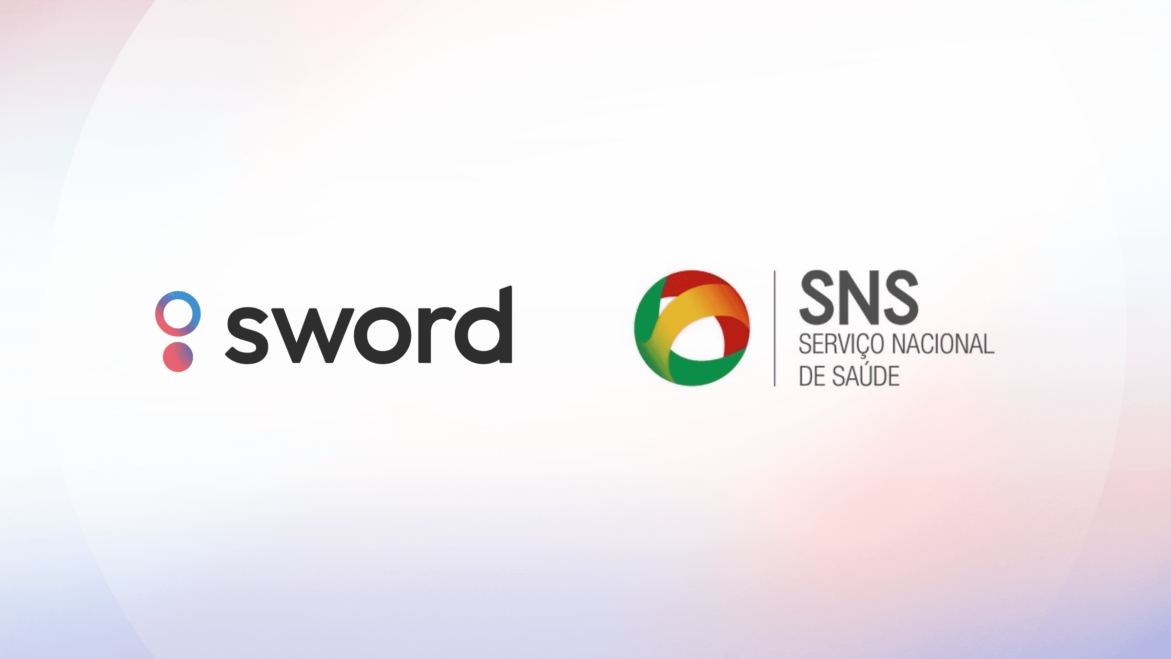 Logos of Sword Health and SNS (Serviço Nacional de Saúde) side by side on a light gradient background.