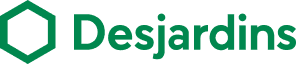 Green hexagon symbol followed by the word Desjardins in green text on a light background; represents the Desjardins financial group logo.