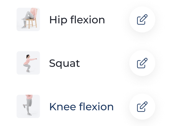Hip flexion, squat, knee flexion